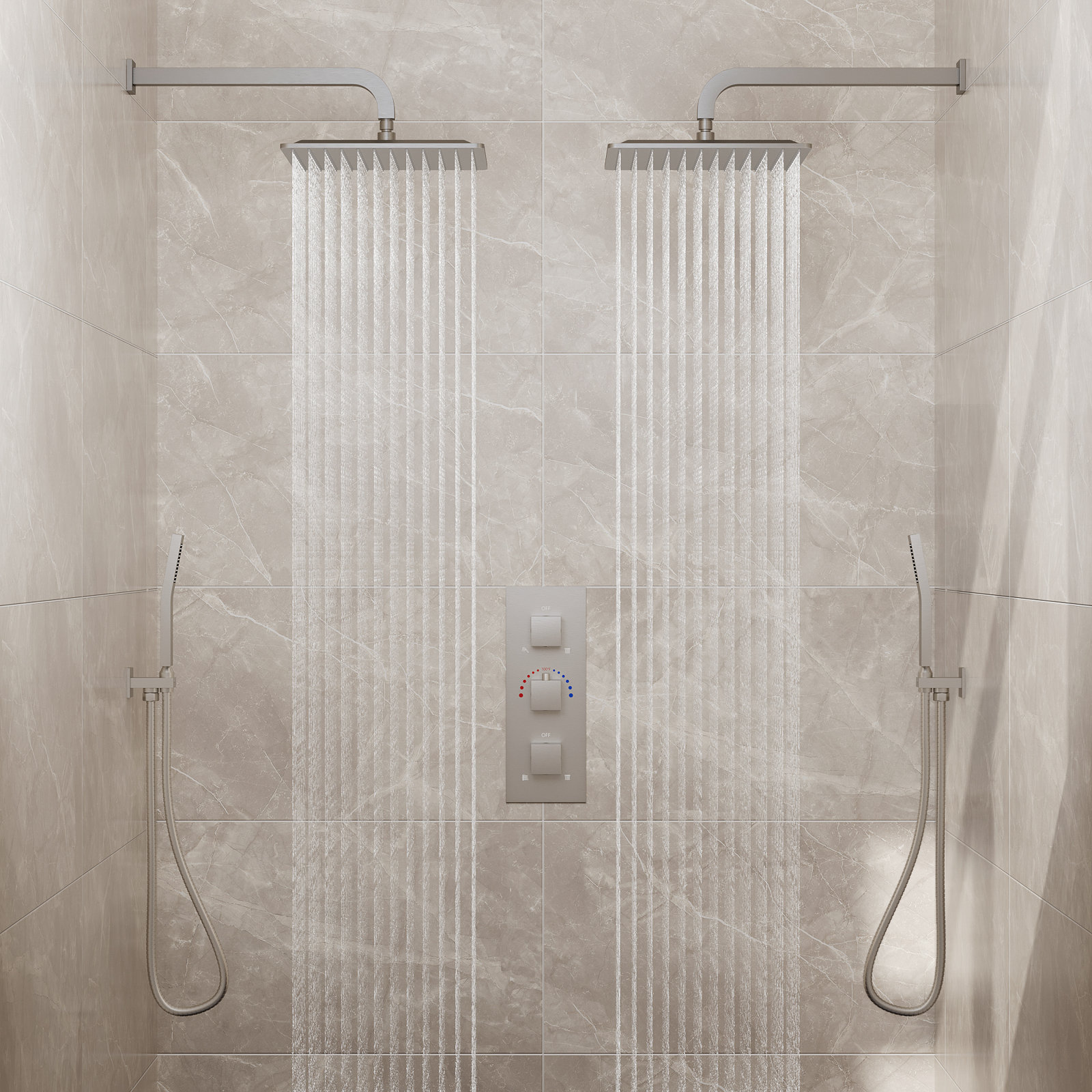 12" Thermostatic Dual Showerhead System, Brushed Nickel