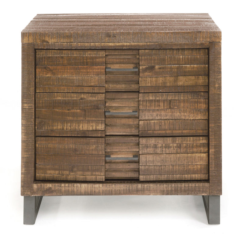 Table de chevet en chêne récupéré pour la chambre à coucher - 3 tiroirs, quincaillerie en métal élégante, style rustique à compartiment doublé de feutre avec glissières lisses, protection en feutre