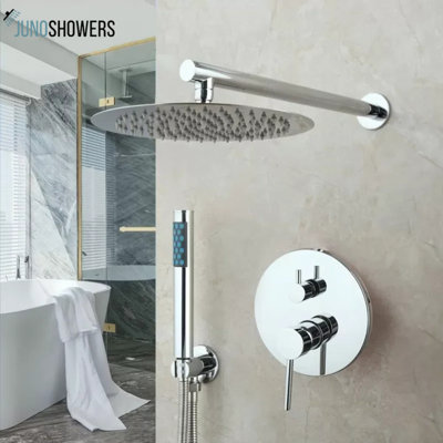 Chrome Rain Shower Head with Single Handle and Wall Mount Installation for Modern Bathrooms