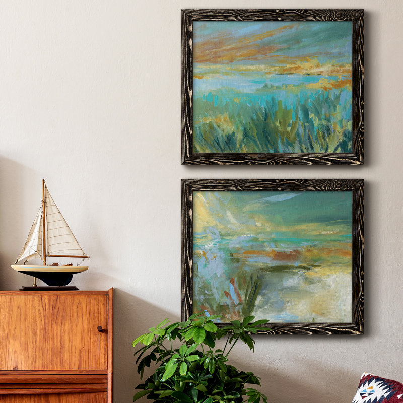 Grassy Beach - Ensemble de 2 peintures sur toile encadrées, H 20 po x l 34 po x P 1,5 po, Cadre noir