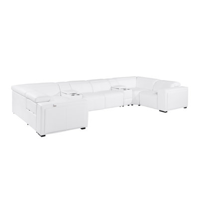 Top Grain Italian Leather 8-Piece U-Shaped Modular Power Reclining Sectional With 4 Power Recliners & Power Headrests – No Console