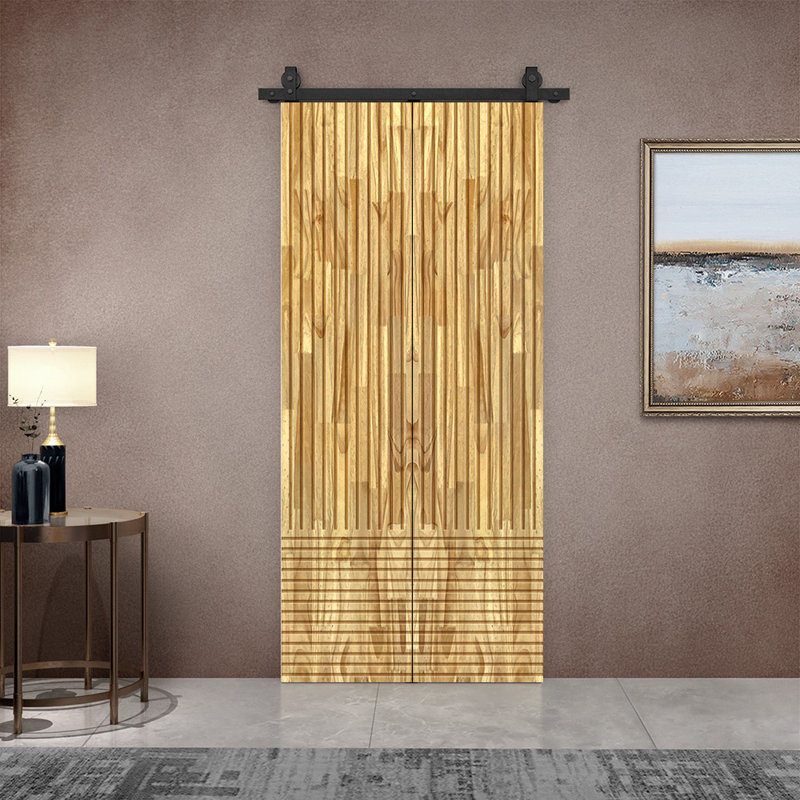 Porte de grange pliante en bois de pin teinté Japanese Series avec quincaillerie coulissante, 32 po x 84 po, Chêne vieilli