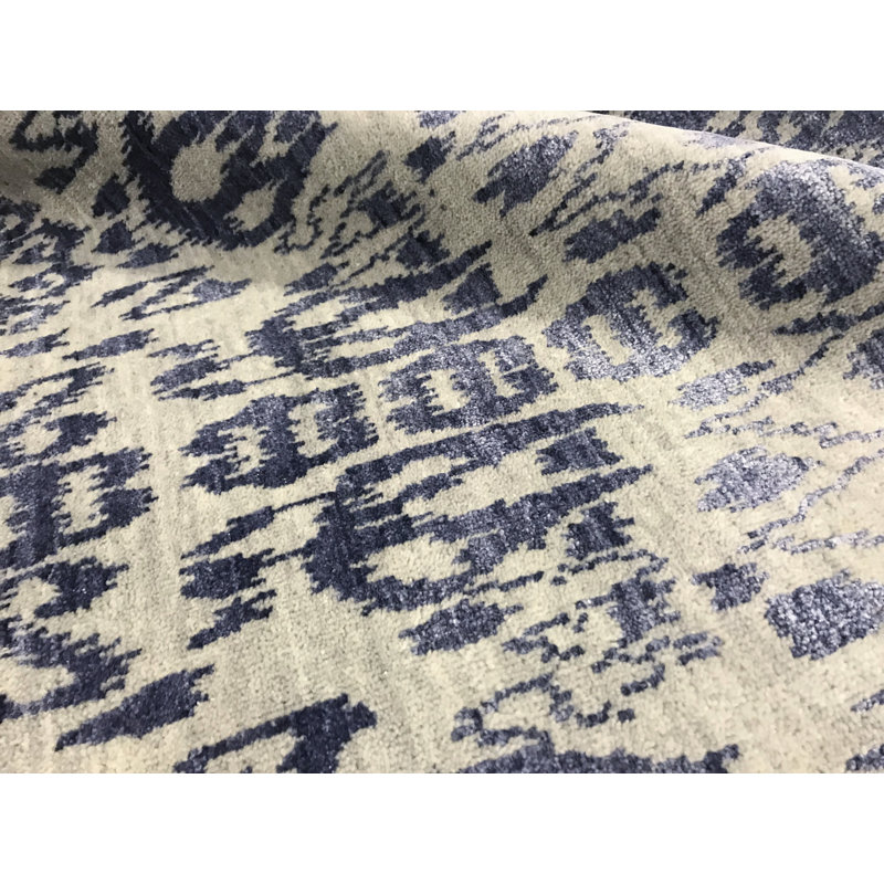 Hand-Knotted High-Quality Silver and Dark Blue Area Rug