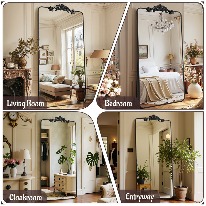 Retro engraved full-length mirror, 71"×32", Black