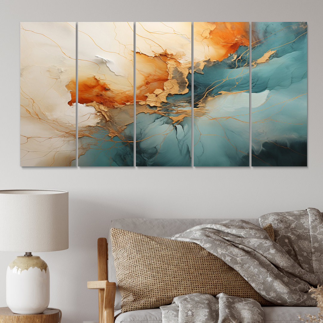 Teal Orange Bold Energy V - Abstract Collages Metal Art Print Set Design Art