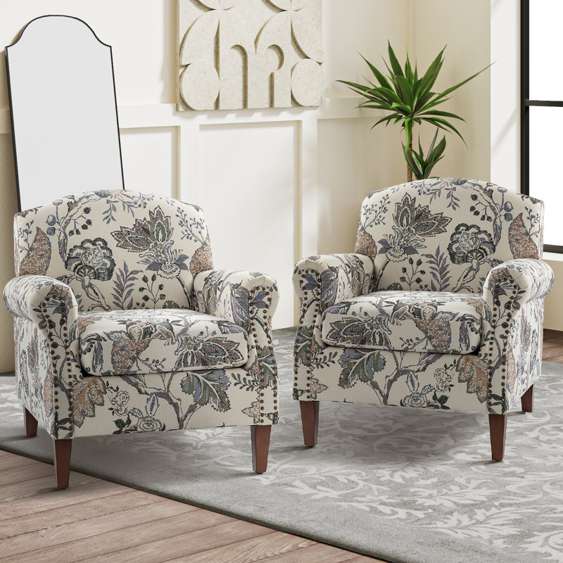 Mooresville Armchair With Nailhead Trims, Multi Gray Floral