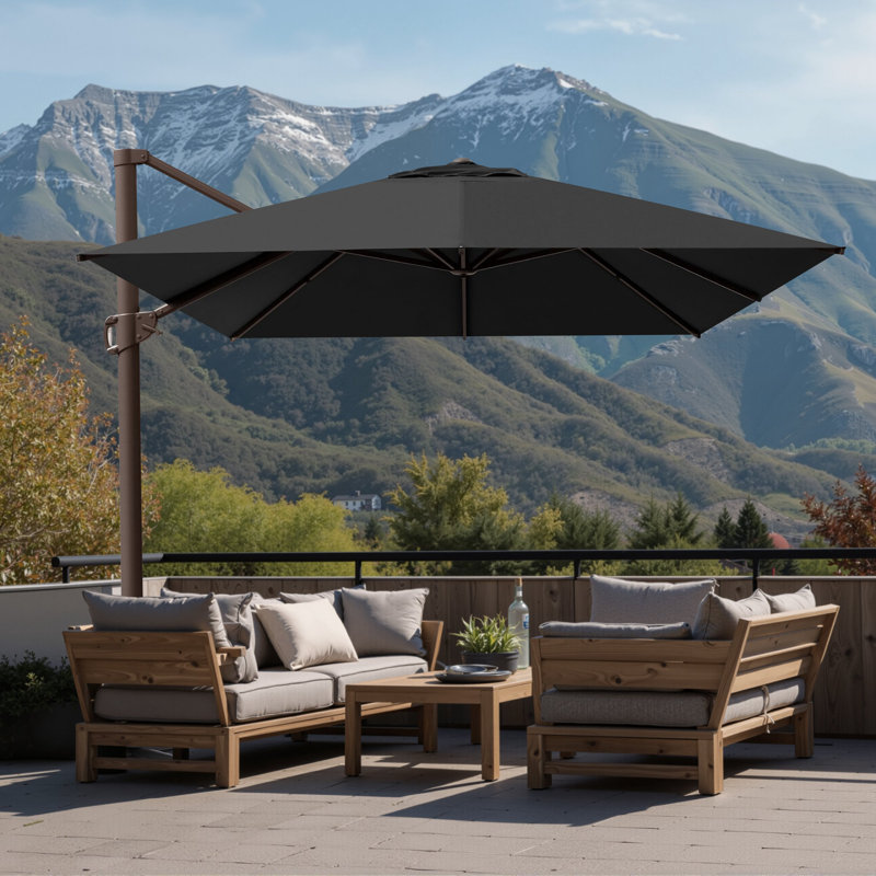 Gaudenz 10x13 Ft Rectangle Cantilever Umbrella without Weighted Base, Noir
