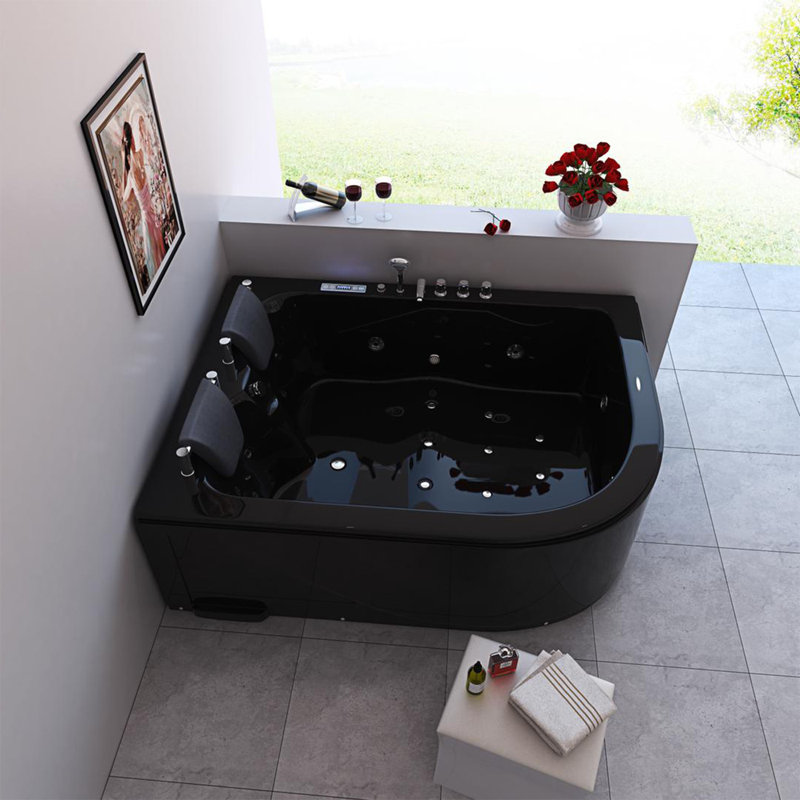 Baignoire tourbillon de coin en acrylique avec robinet 71 po x 47 po AMALFI, Noir
