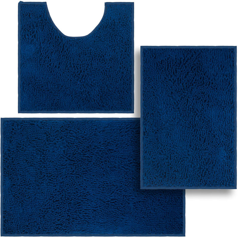 Ensemble de tapis de bain en chenille bleu 3 pièces antidérapant 