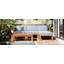 Ensemble de conversation modulaire d'extérieur en bois pour patio 5 pièces avec coussins, finition naturelle et coussins gris