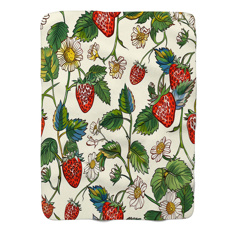 Strawberry Florals - Couverture sherpa de qualité supérieure 1 pièce, Jeté