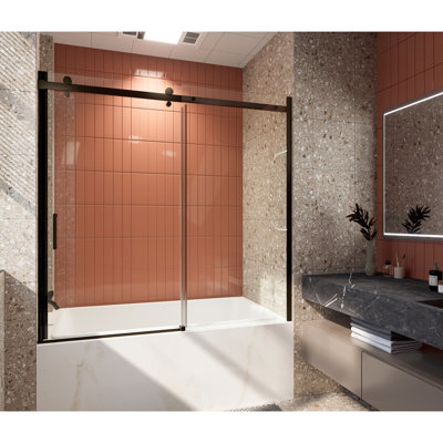Porte de baignoire coulissante semi-sans cadre l 56 à 60 po x H 58 po avec verre transparent de 5/16 po (8 mm)