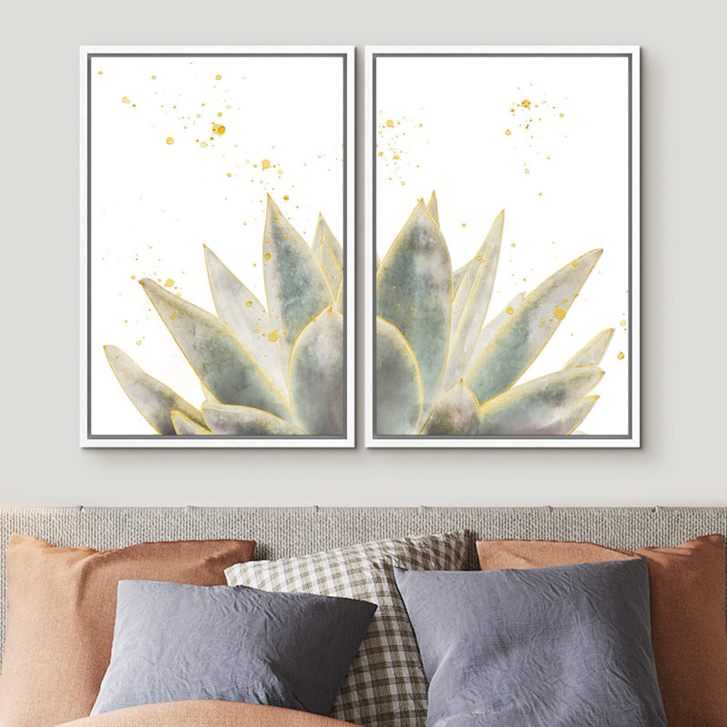Pastel, pois dorés, désert, vert, succulent, nature sauvage, illustrations, chic, gros plan, coloré, H 36 po x l 24 po, Blanc