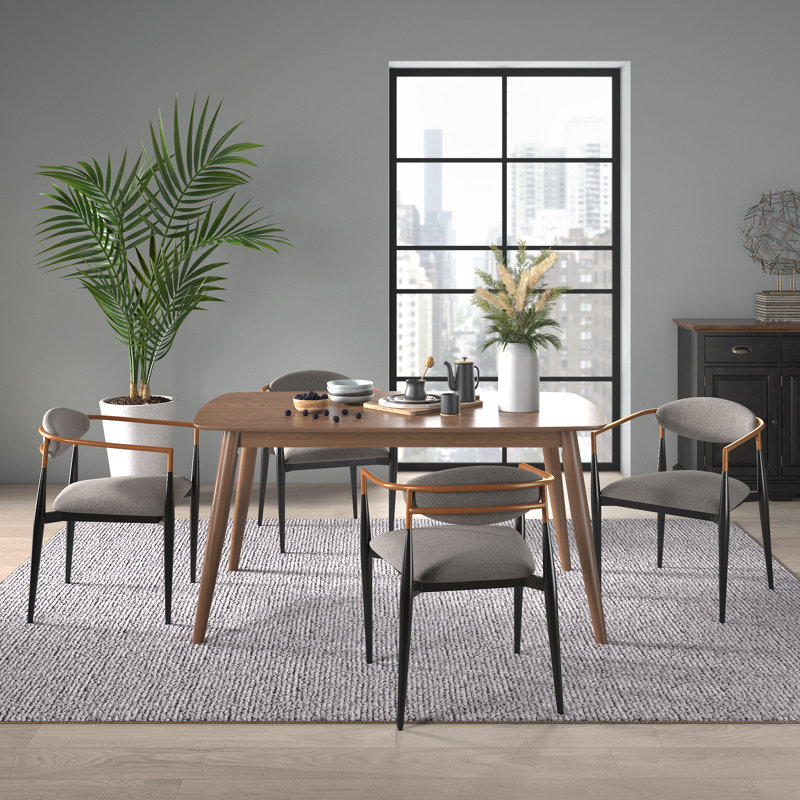 Ensemble de salle à manger Clancy Mid-Century, H 29,33 po x L 59,06 po x l 35,44 po, Noyer foncé, Gris