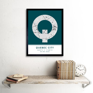 Quebec City City Map Quebec City Teal by Wee Blue Coo - Single Picture Frame Typography