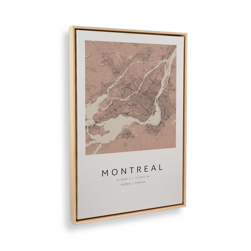 Montreal Street Map Canvas Art Print, 32" x 48", American Maple Floater Frame
