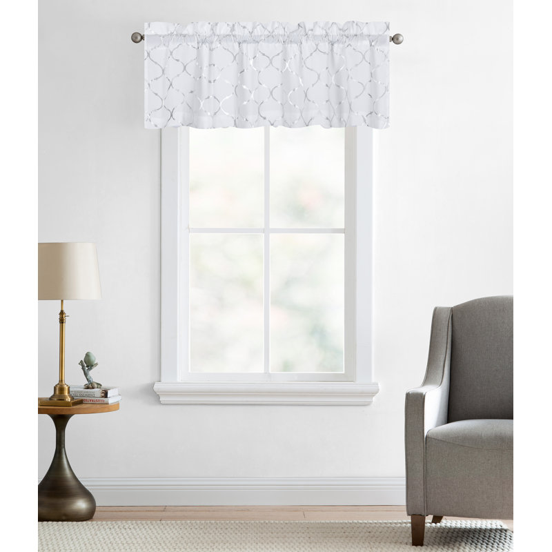 Kacey Cotton Blend Geometric Window Valance, Silver