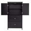 Armoire de rangement noire avec tablettes et tiroirs réglables
