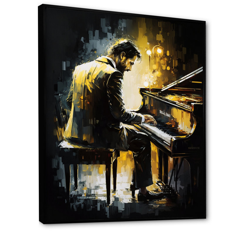 «Man jouant du piano I», reproduction sur toile, H 20 po x l 12 po x P 1 po, Toile avec cadre flottant noir