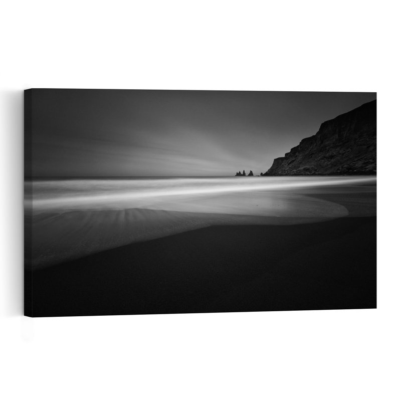 Serene Black Beach Dramatic Ethereal Minimalist Coastal Wall Art Print 1 Piece Wrapped Canvas Wall Art, 30.48cm H x 45.72cm W