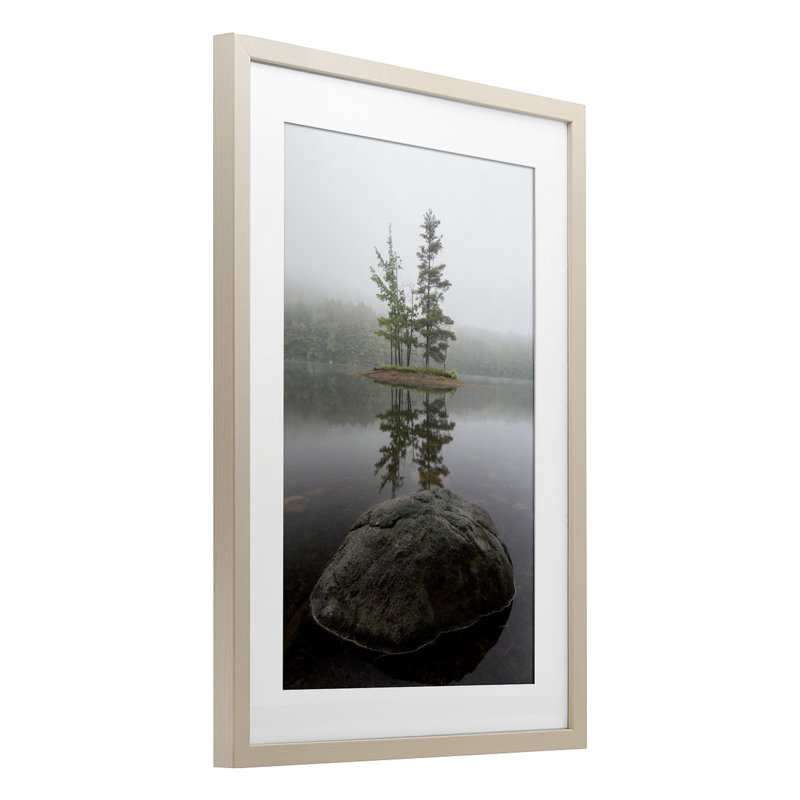 «Duo Trees Lake Reflection», reproduction encadrée sous verre, conception de James Rodewald, Cadre de récolte en pin