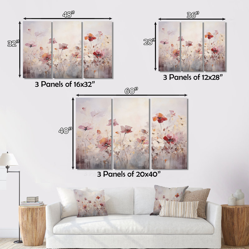 «Beige Blossoming Silhouettes - Ensemble de décorations murales botaniques abstraites», H 28 po x l 36 po x P 1 po