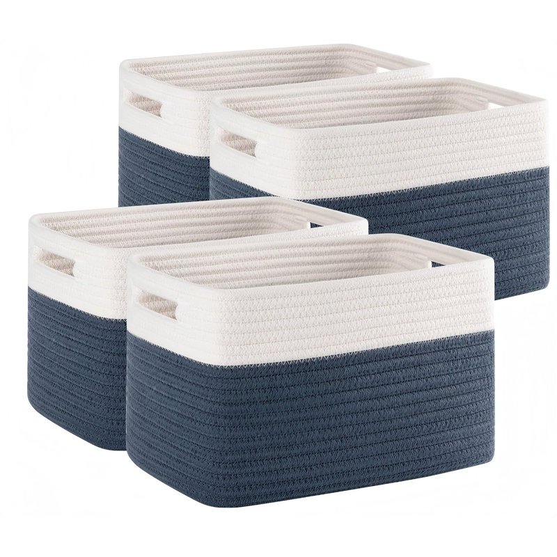 Paquet de 4 paniers de rangement pour l'organisation, paniers tissés pour tablettes, parfaits pour les jouets, les livres, les serviettes et les vêtements, bacs de rangement pour jouets durables