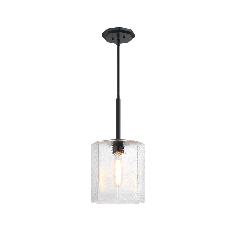 Luminaire suspendu géométrique 1 lumière Allenhurst 60 watts avec abat-jour en verre transparent, Noir mat