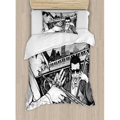 Illustration Black/White Microfiber  Modern & Contemporary Duvet Cover Set -  Ambesonne, nev_14243_twin