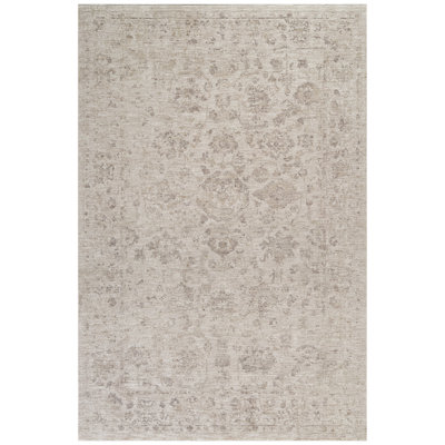 Tapis turc antique blanc à motif floral et botanique vieilli avec frange Sealy Easton, 9 pi x 12 pi