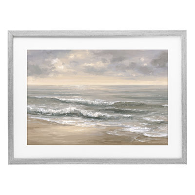 Soft Rolling Beach Waves Framed Print Under Glass, design by Jacky Ngan