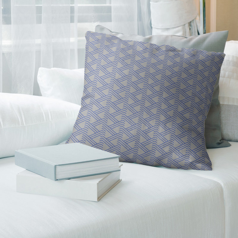 Coussin décoratif à motif zig zag classique, Bourre en polyester, H 20 po x l 20 po, Complet gris et bleu