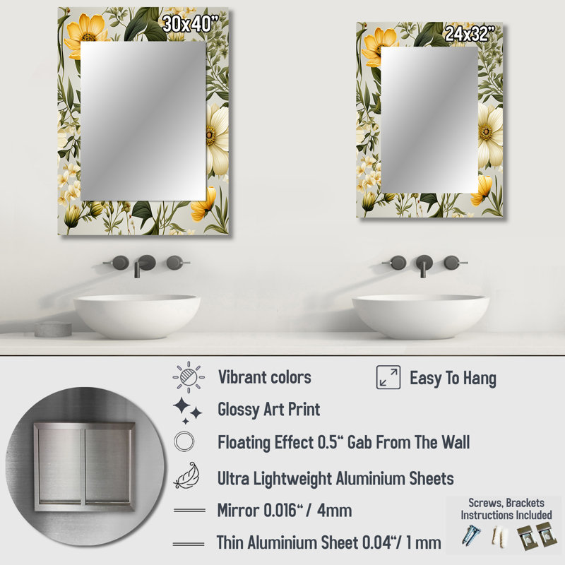 Motif boho de Prasann Botanical Neutrals - miroir mural boho, 32 po x 24 po