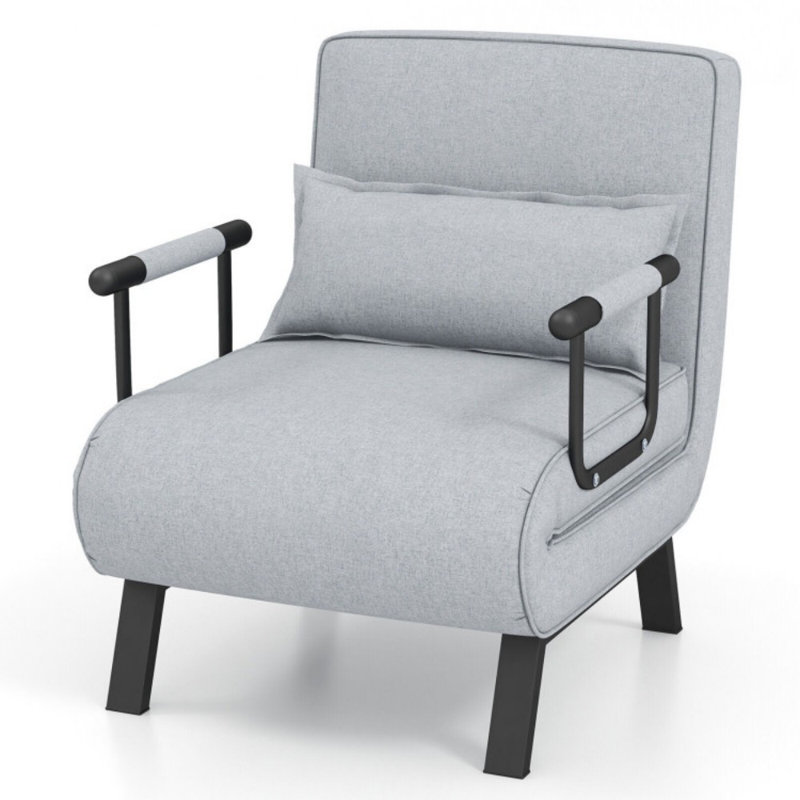 Folding 6 Position Convertible Sleeper Bed Armchair Lounge Couch with Pillow, Light Gray Linen