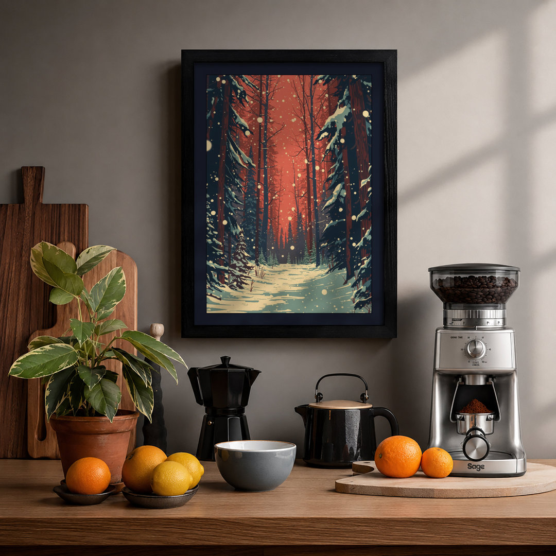 Snow Path in Winter Forest Scandinavian - Framed Print