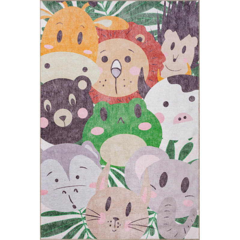 Tapis décoratif mignons animaux colorés pour enfants, Rectangle 3 pi 10 po x 5 pi 3 po