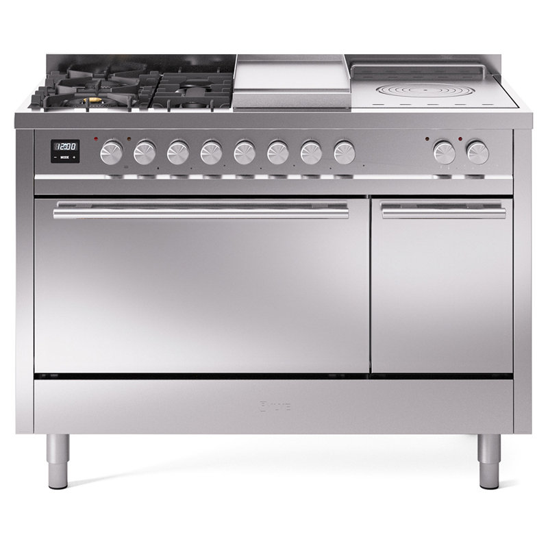 ILVE Professional Plus II 48 in Dual Fuel Range 5 Burner, Griddle, Frenchtop, Liquid Propane, Stainless Steel