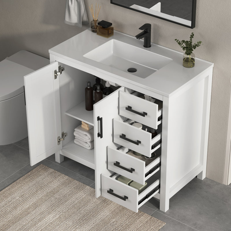 Meuble-lavabo simple autoportant avec plateau en composite Korde, 37", Blanc