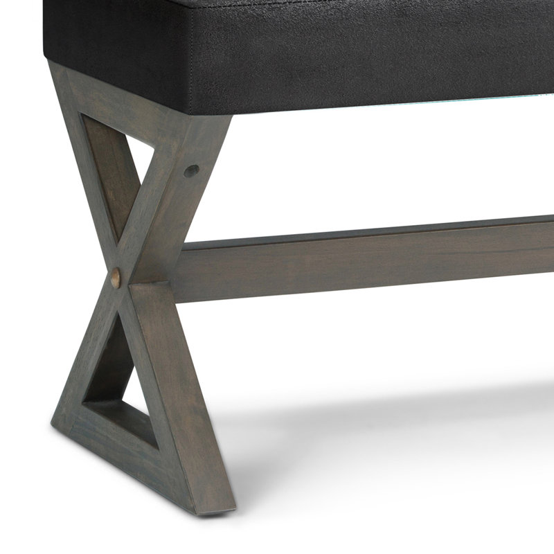 Salinger 48"W Vegan Leather Contemporary Modern Large Ottoman Bench with Quilted Stitching, Black