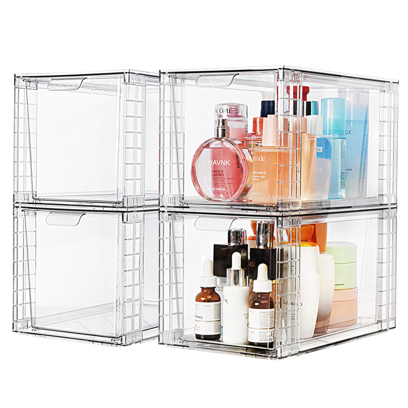 4 Pack Large Stackable Storage Drawers,clear Acrylic Drawer Organizers With Handles, Easily Assemble For Bathroom,kitchen Undersink,cabinet,closet,makeup,pantry Organization And Storage