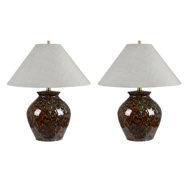 23.25" Ceramic Table Lamp With Gray Shade