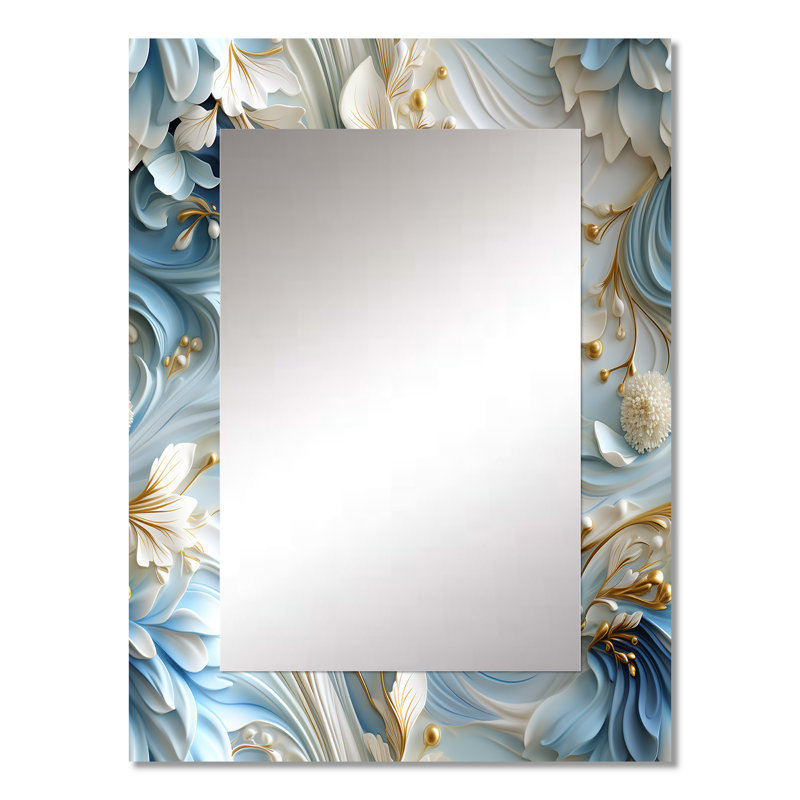 Motif victorien éthéré de tourbillons rococo - grand miroir mural floral, miroir décoratif de chalet, impression d'art en métal