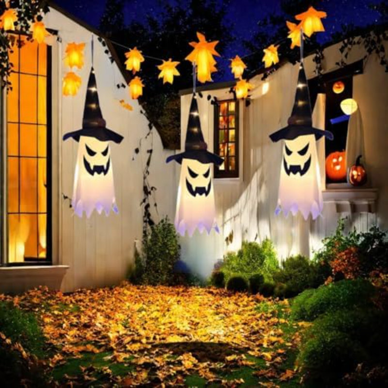 31,5 "(3Pcs) Halloween Décorations Extérieures Intérieures Fantômes Suspendus Chapeau, Chapeau de Sorcière Lumineux Halloween