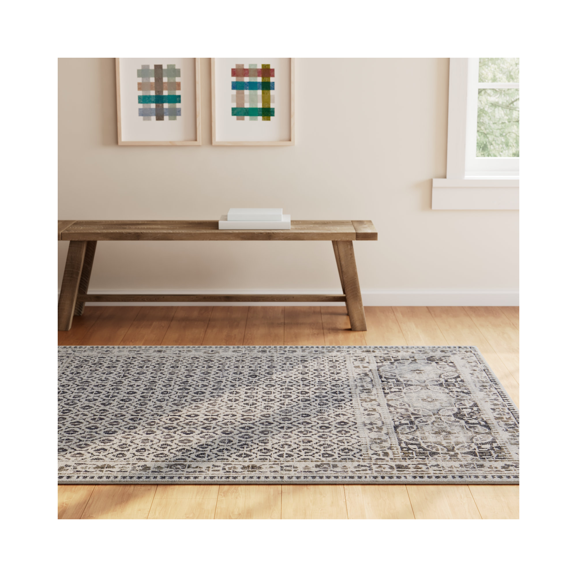 Chander Black/Ivory Rug, Rectangle 4'3" x 6'3"