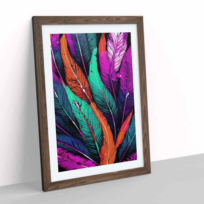 Splashed Feathers No.2 Abstract - Wall Art, 66cm H x 48cm W, Walnut Framed, White