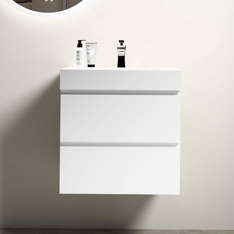 Meuble-lavabo simple 24 po avec plateau en résine Kalvis, Blanc