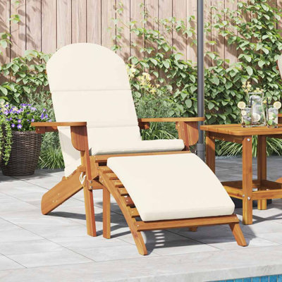 vidaXL Adirondack Garden Chair with Footrest, Foldable, Solid Acacia Wood, Brown and Grey Cushion, Weather-Resistant Outdoor Lounge Seating for Patio, by Dovecove