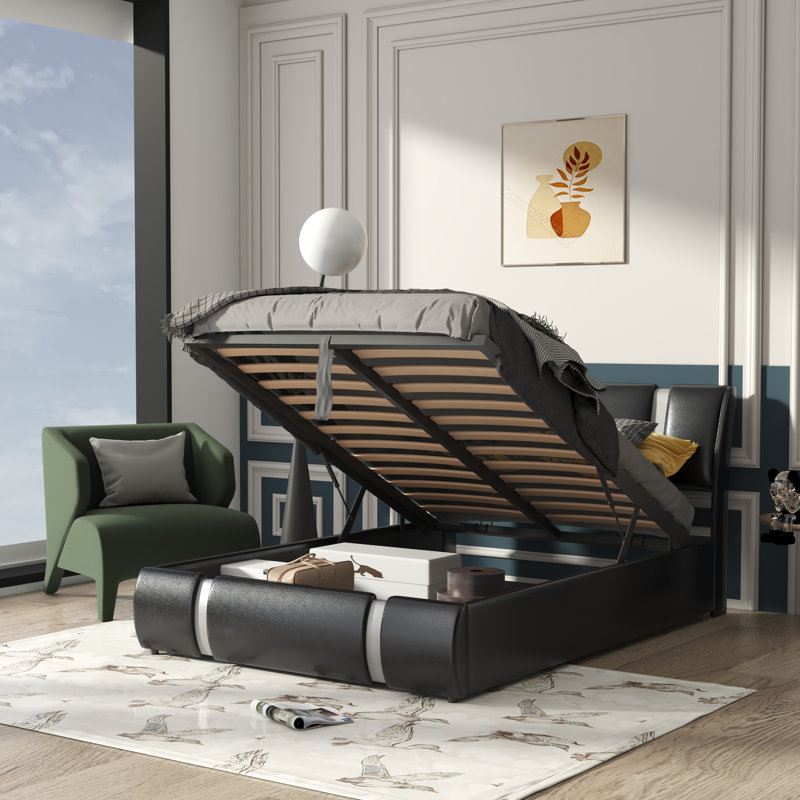 Lit-bateau avec rangement Keyshon, Noir, Grand