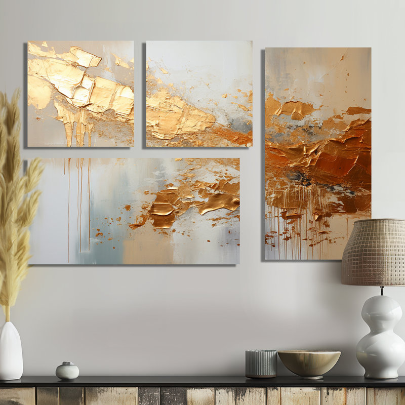 Gleam II - grand ensemble de 4 collages abstraits, Toile tendue, Ne s’applique pas