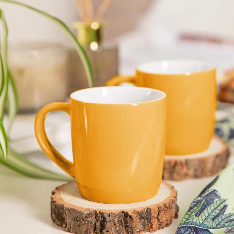 Argon Tableware - Coloured Coffee Mugs - 350ml - Pack of 2, Yellow